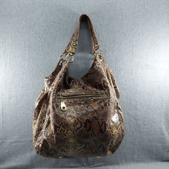 STEVEN by Steve Madden Python Print Hobo Shoulder Bag With Gold Tone Hardware & - Picture 1 of 11